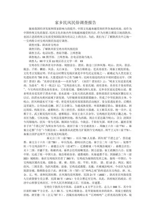 家乡民风民俗调查报告