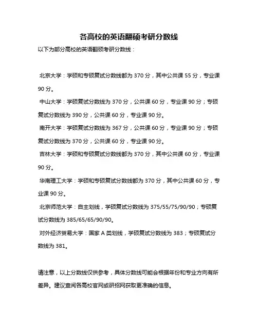 各高校的英语翻硕考研分数线