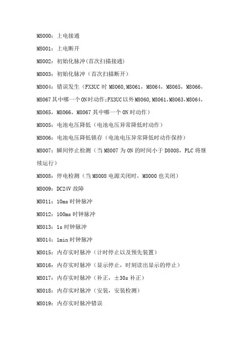 三菱FX系列PLC特殊功能寄存器M指令代码详细功能介绍