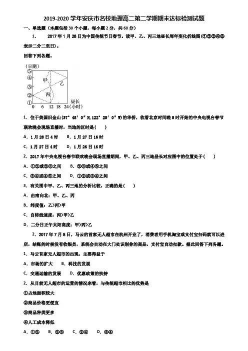 2019-2020学年安庆市名校地理高二第二学期期末达标检测试题含解析
