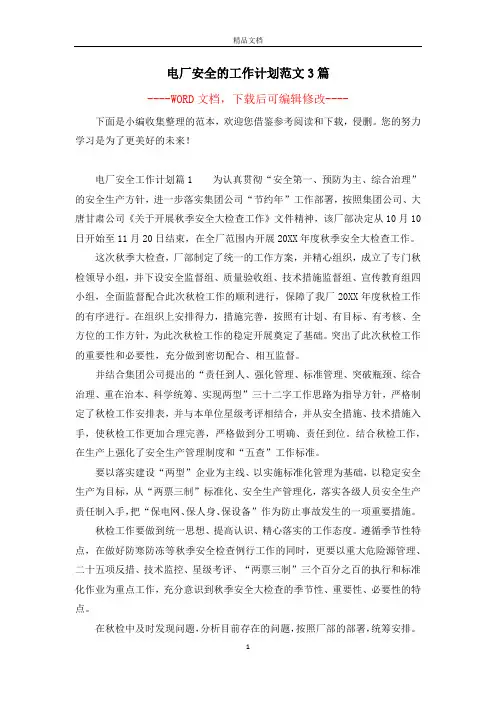 电厂安全的工作计划范文3篇