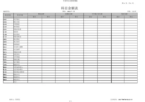 年度科目余额表模板