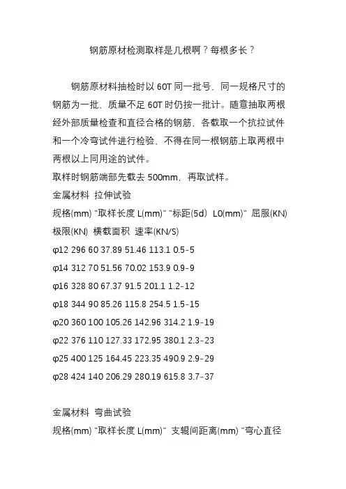 钢筋原材检测取样是几根啊？每根多长？