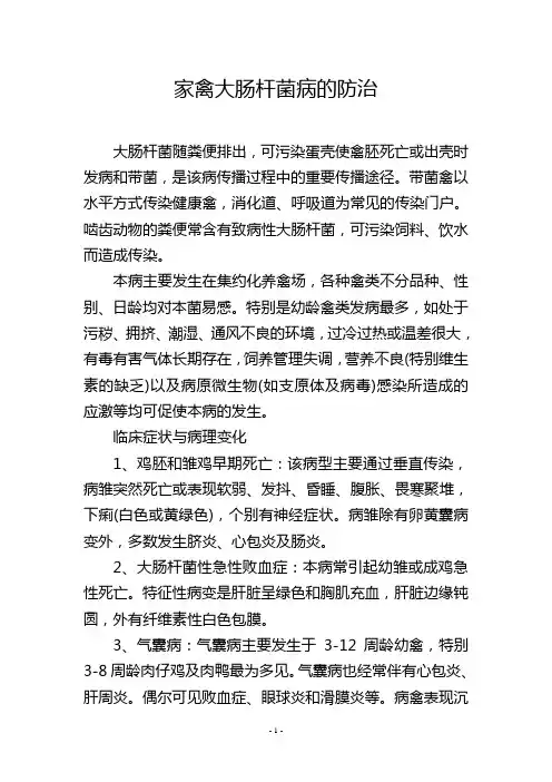 家禽大肠杆菌病的防治