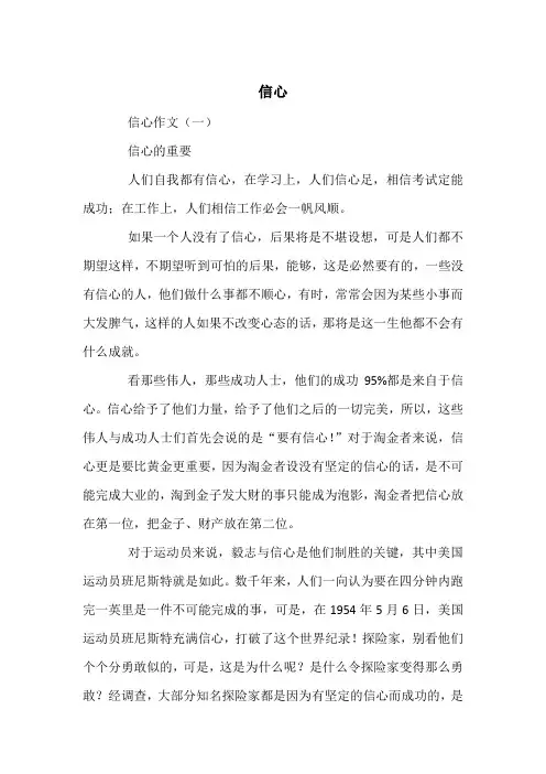 信心 -中考满分作文(10篇)