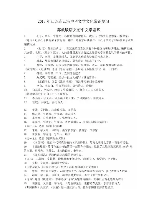 2017年江苏连云港中考文学文化常识复习汇总