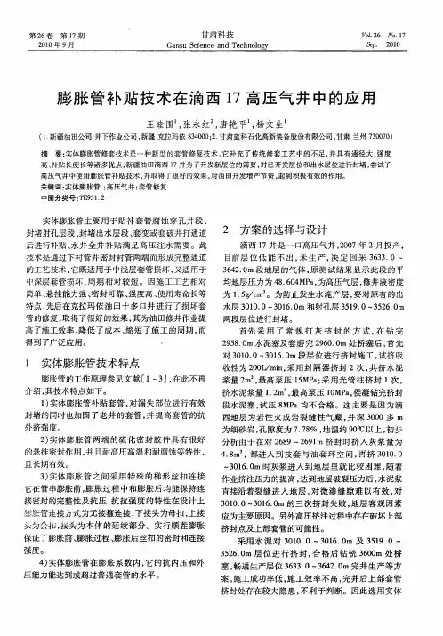 膨胀管补贴技术在滴西17高压气井中的应用