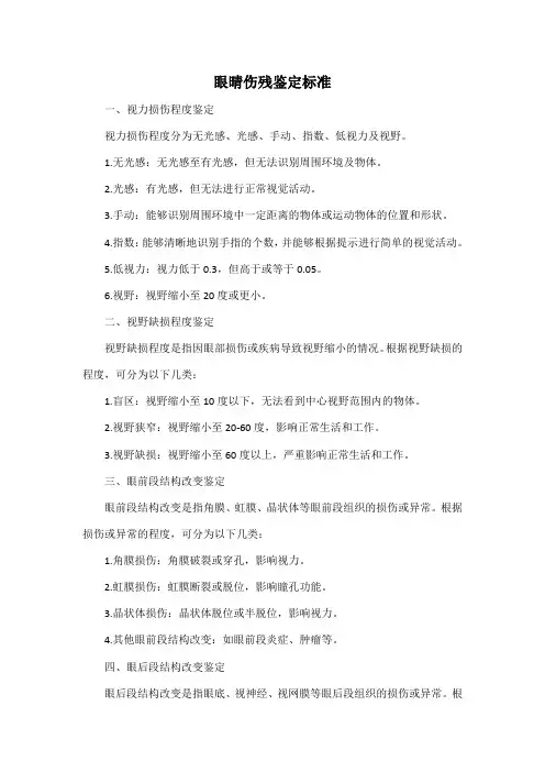 眼晴伤残鉴定标准
