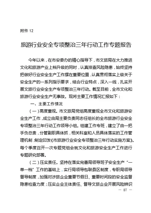 旅游行业安全专项整治三年行动阶段工作情况专题报告