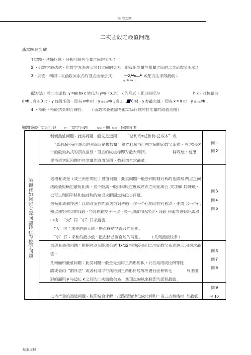 初三中考复习二次函数最值问题