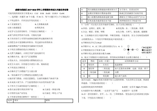 四川省成都市武侯区2017-2018学年上学期期末考试九年级化学试卷(含答案)