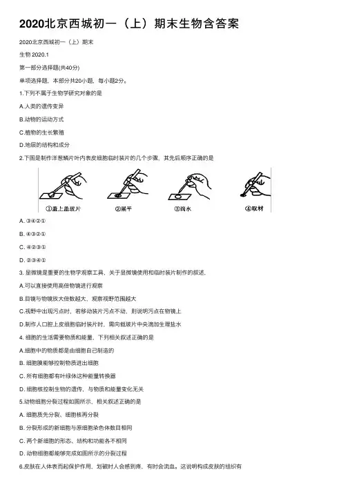 2020北京西城初一（上）期末生物含答案