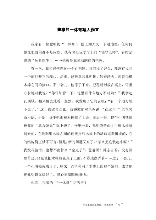 我家的一休哥写人作文