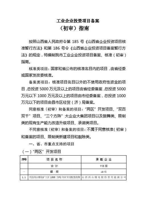 工业企业投资项目备案