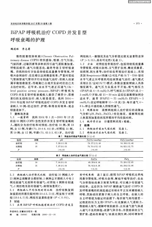 BiPAP呼吸机治疗COPD并发Ⅱ型呼吸衰竭的护理
