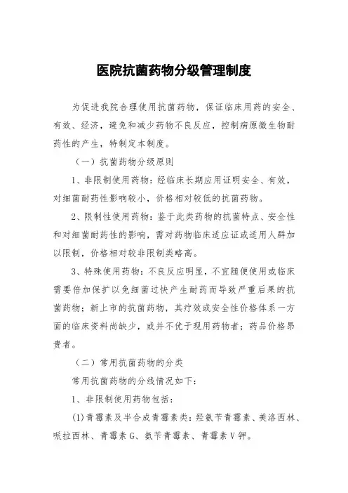 医院抗菌药物分级管理制度