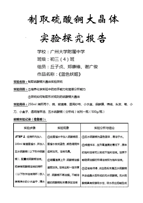 制取硫酸铜大晶体探究实验报告