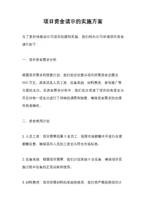 项目资金请示的实施方案