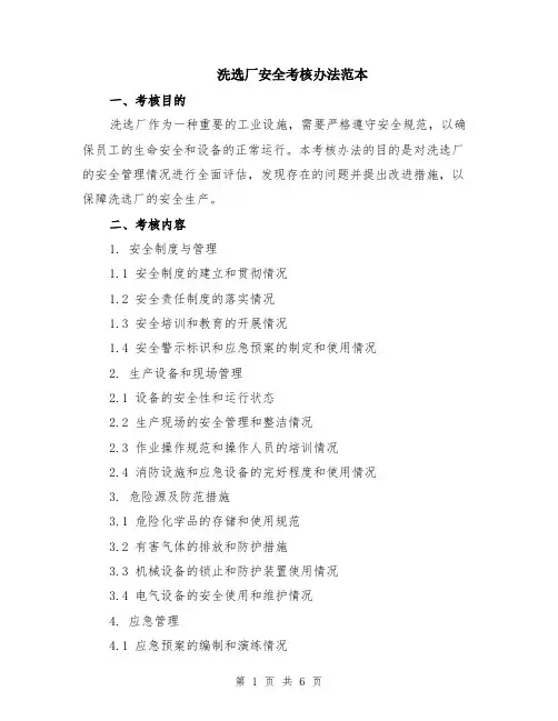 洗选厂安全考核办法范本（2篇）