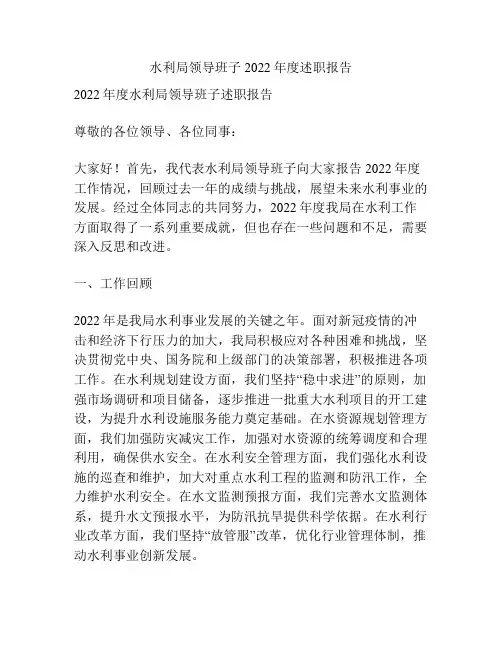 水利局领导班子2022年度述职报告