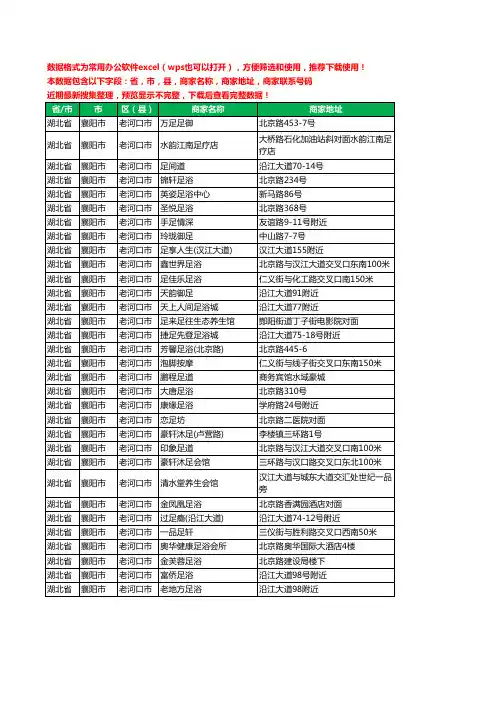 2020新版湖北省襄阳市老河口市足疗工商企业公司商家名录名单黄页联系电话号码地址大全32家