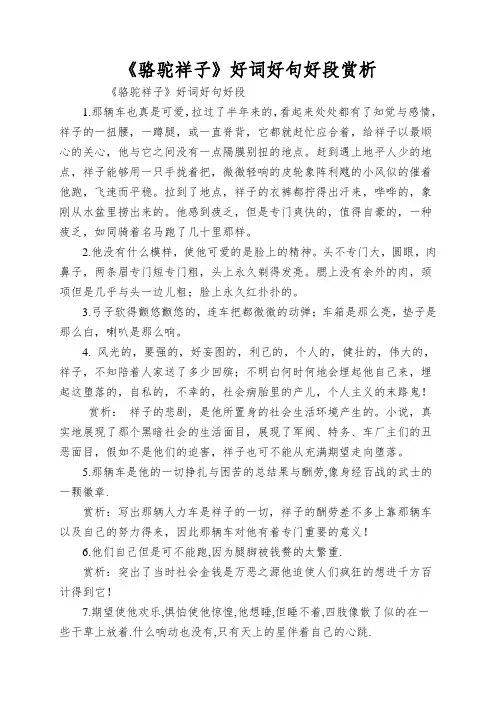 《骆驼祥子》好词好句好段赏析