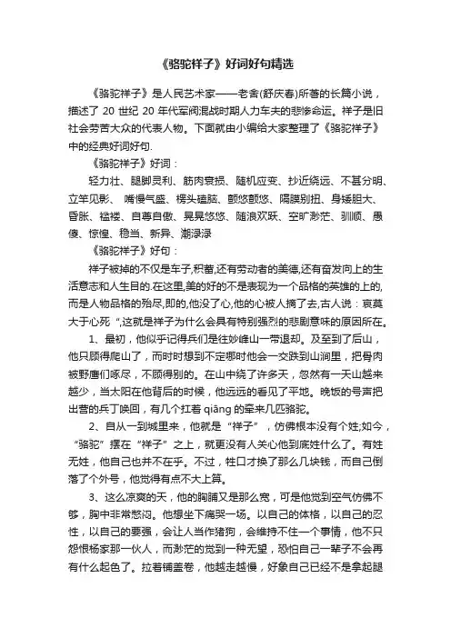 《骆驼祥子》好词好句精选