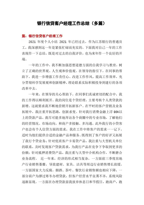 银行信贷客户经理工作总结(多篇)