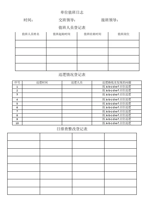 单位值班备勤表(适用于学校,警务站,派出所,医院等) 模板