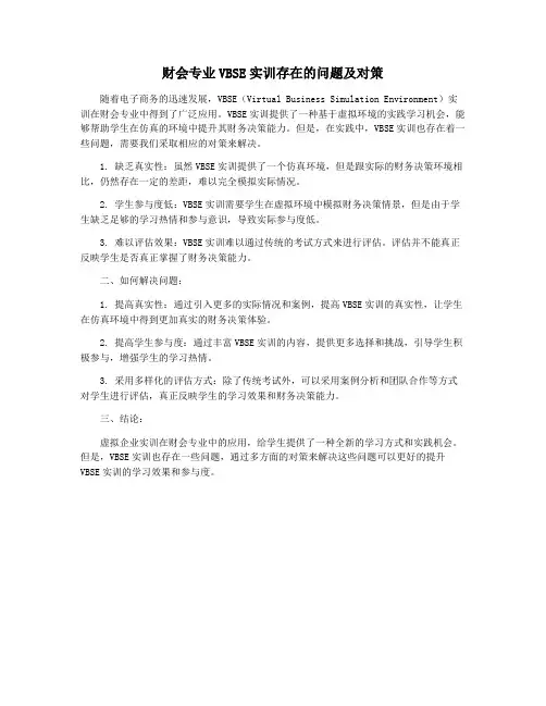 财会专业VBSE实训存在的问题及对策