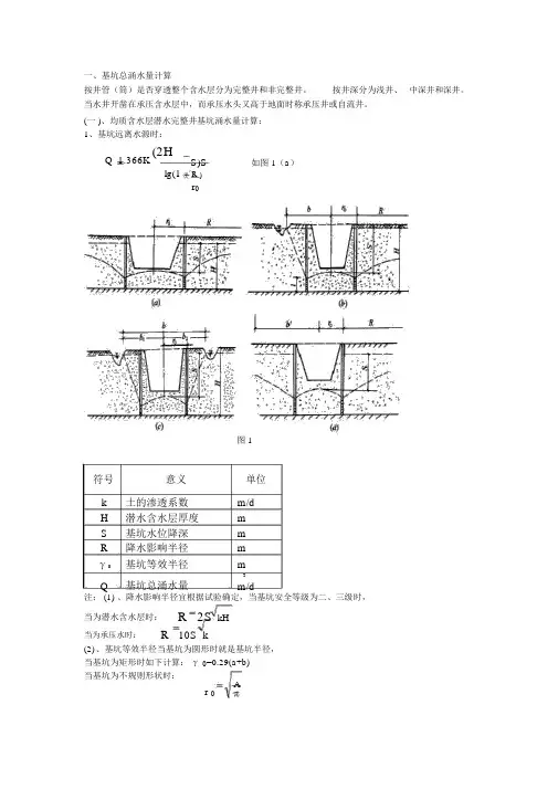 基坑总涌水量计算公式汇总