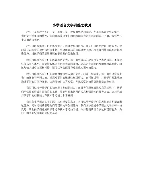 小学语言文字训练之我见