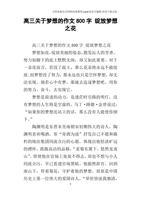 高三关于梦想的作文800字绽放梦想之花