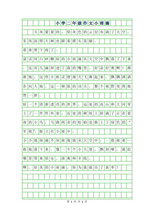 2019年小学二年级作文200字范文-小雨滴