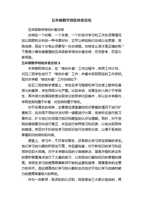 五年级数学培优补差总结