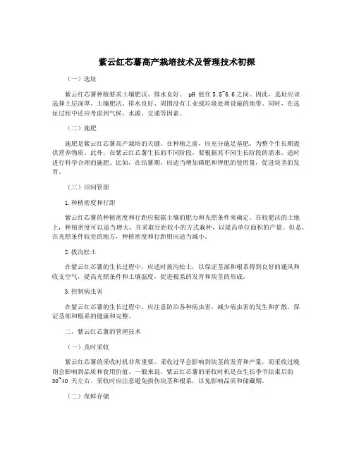 紫云红芯薯高产栽培技术及管理技术初探