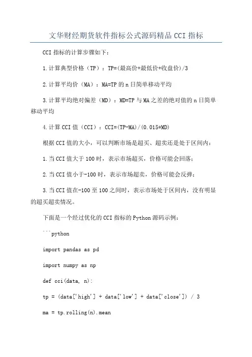 文华财经期货软件指标公式源码精品CCI指标