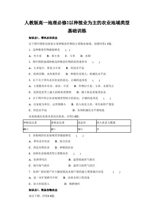 人教版高一地理必修2以种植业为主的农业地域类型基础训练