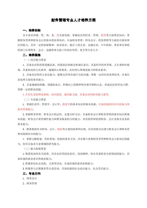 财务管理专业人才培养方案