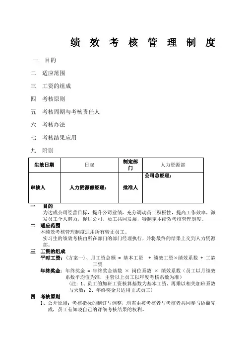 物流公司绩效考核制度及评分方案