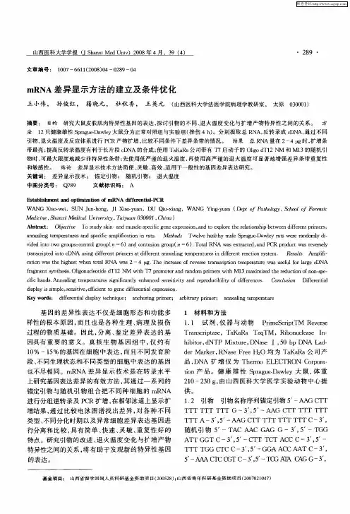 mRNA差异显示方法的建立及条件优化