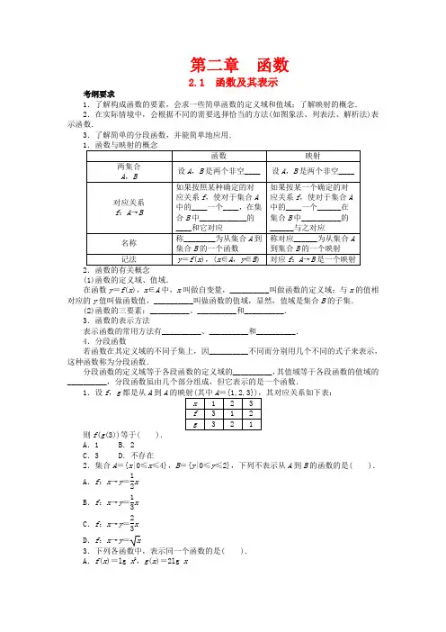 高考数学一轮复习 第二章函数2.1函数及其表示教学案 理  