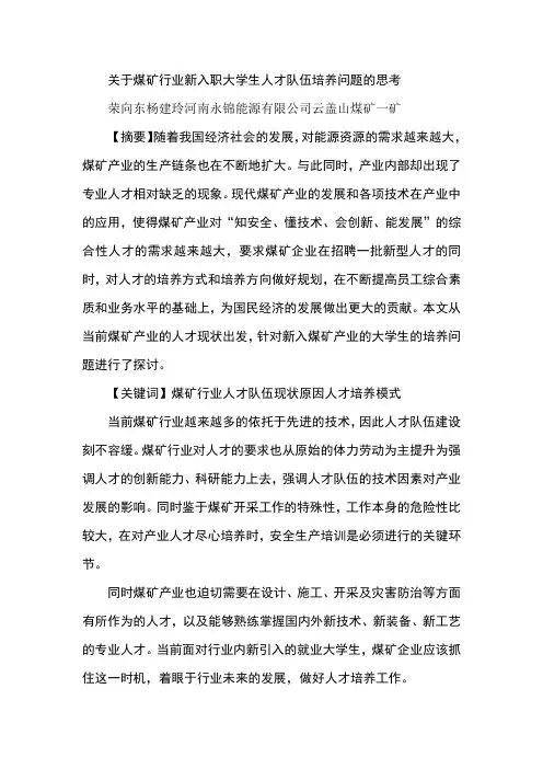 关于煤矿行业新入职大学生人才队伍培养问题的思考