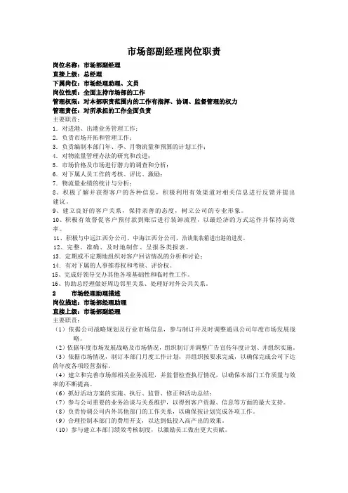 市场部经理岗位职责