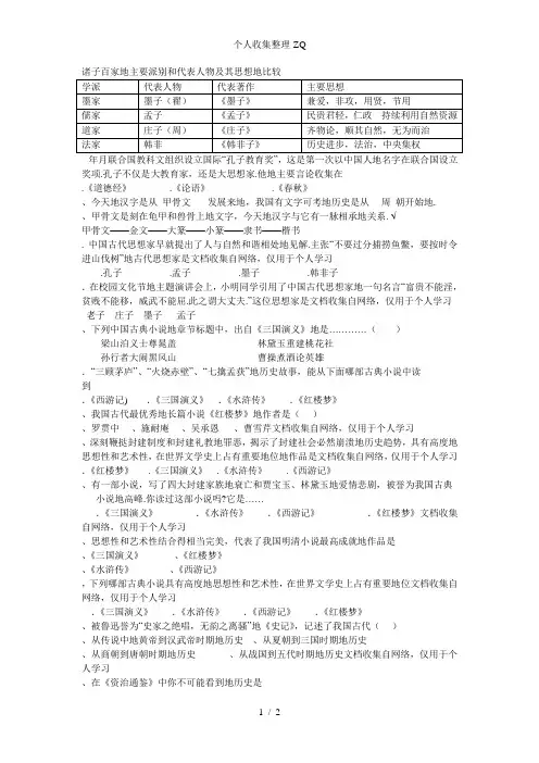 诸子百家的主要派别和代表人物及其思想的比较