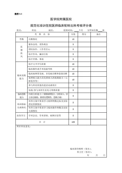 住院医师规培出科考核评估表格