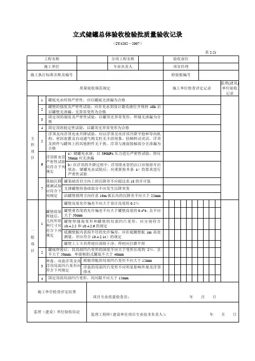 立式储罐总体验收检验批质量验收记录