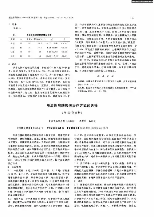 基层医院脾损伤治疗方式的选择