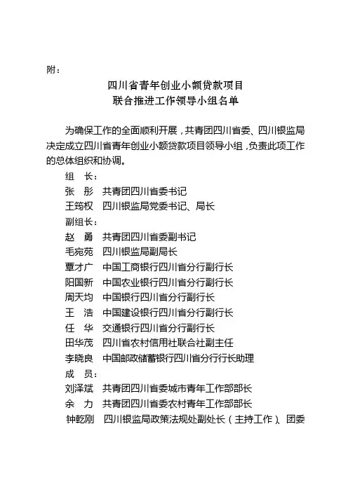 四川省青年创业小额贷款项目