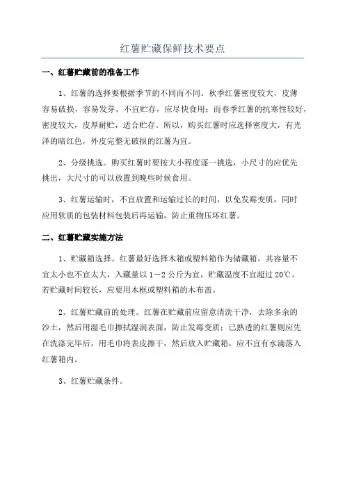 红薯贮藏保鲜技术要点